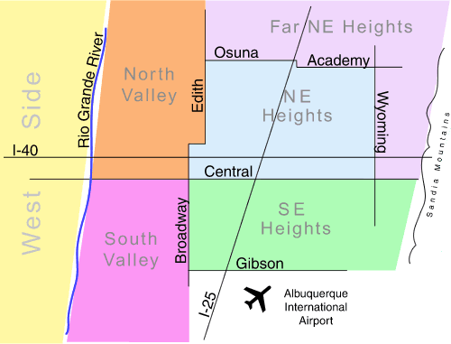 Map of Albuquerque Divided into Local Areas